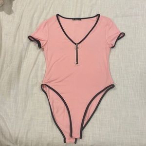 SHEIN pink and black quarter zip bodysuit size large